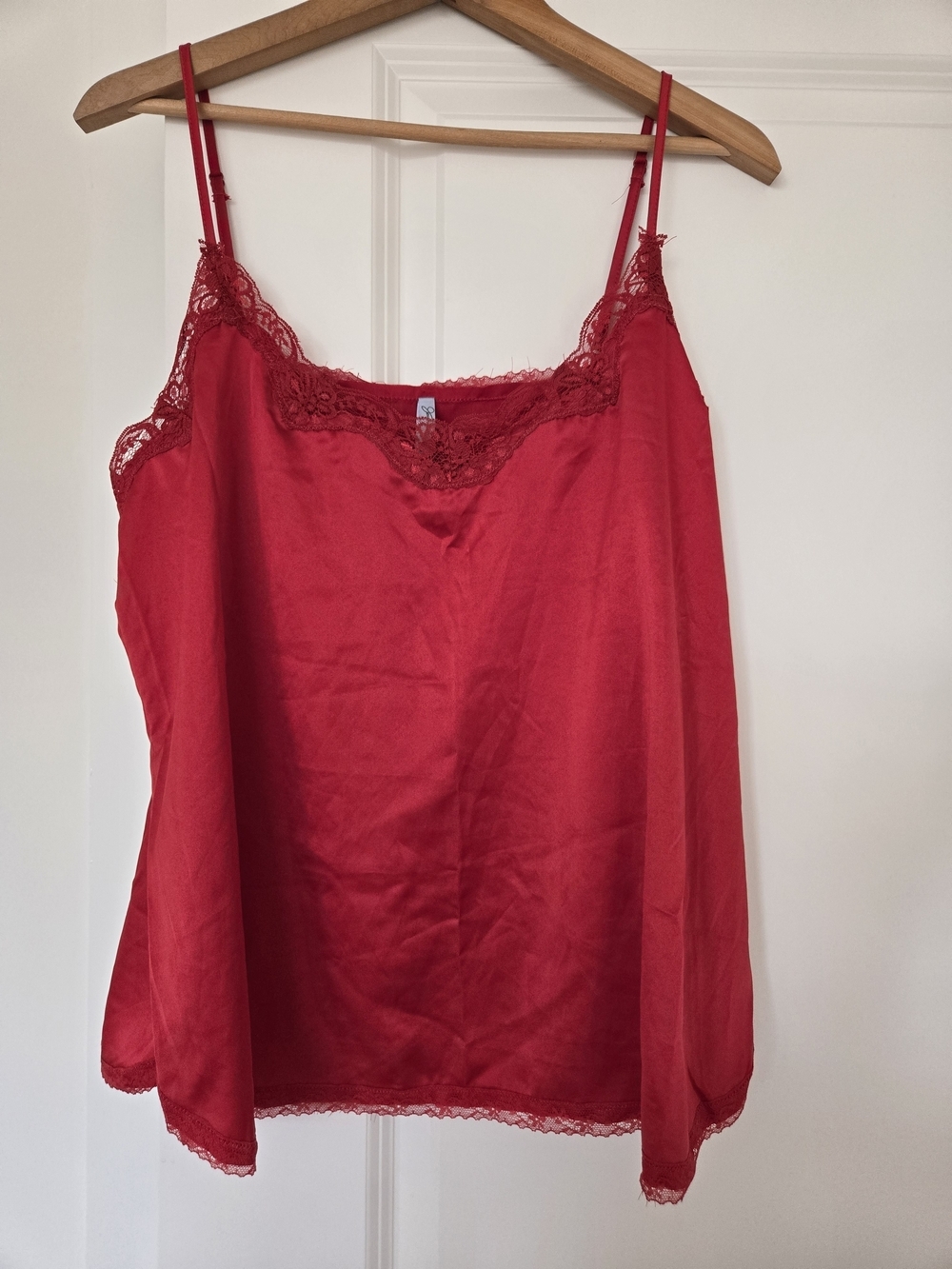 Red Lace-Trim Satin Cami Tank Top